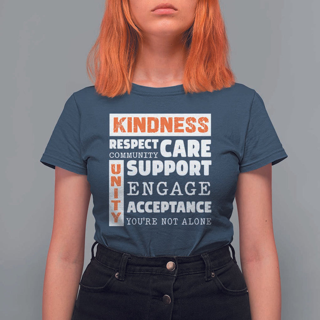 Anti Bullying Awareness T Shirt For Women Kindness Respect Support Unity Day TS11 Navy Print Your Wear