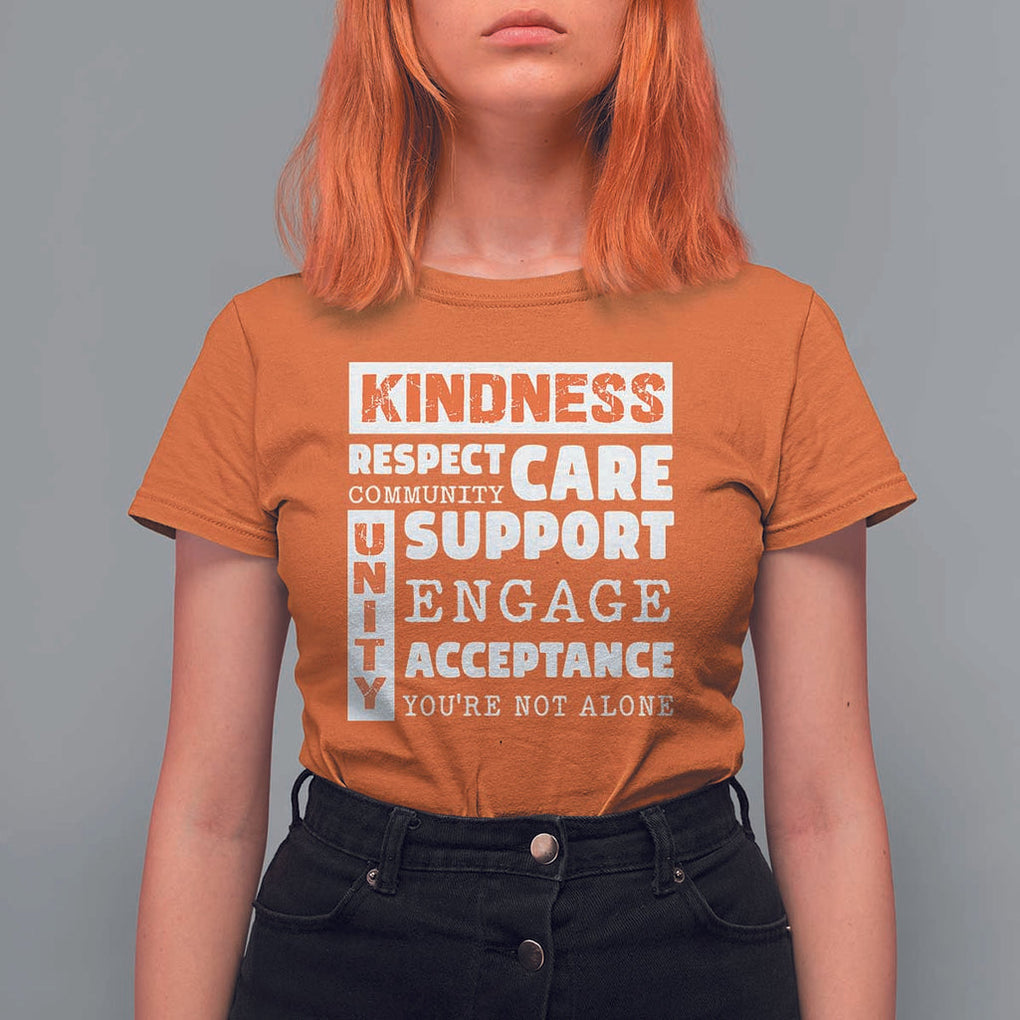 Anti Bullying Awareness T Shirt For Women Kindness Respect Support Unity Day TS11 Orange Print Your Wear