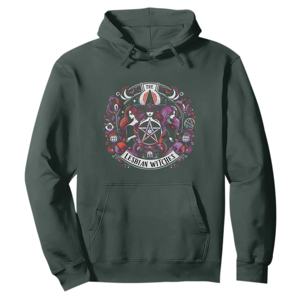 Halloween LGBT Hoodie The Lesbian Witches Pride Flag Pentagram TS11 Dark Forest Green Print Your Wear