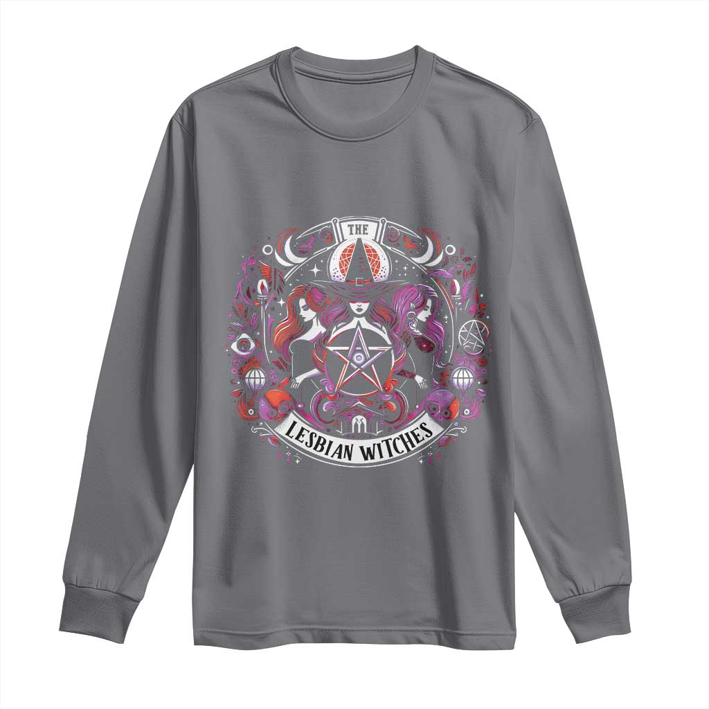 Halloween LGBT Long Sleeve Shirt The Lesbian Witches Pride Flag Pentagram TS11 Charcoal Print Your Wear