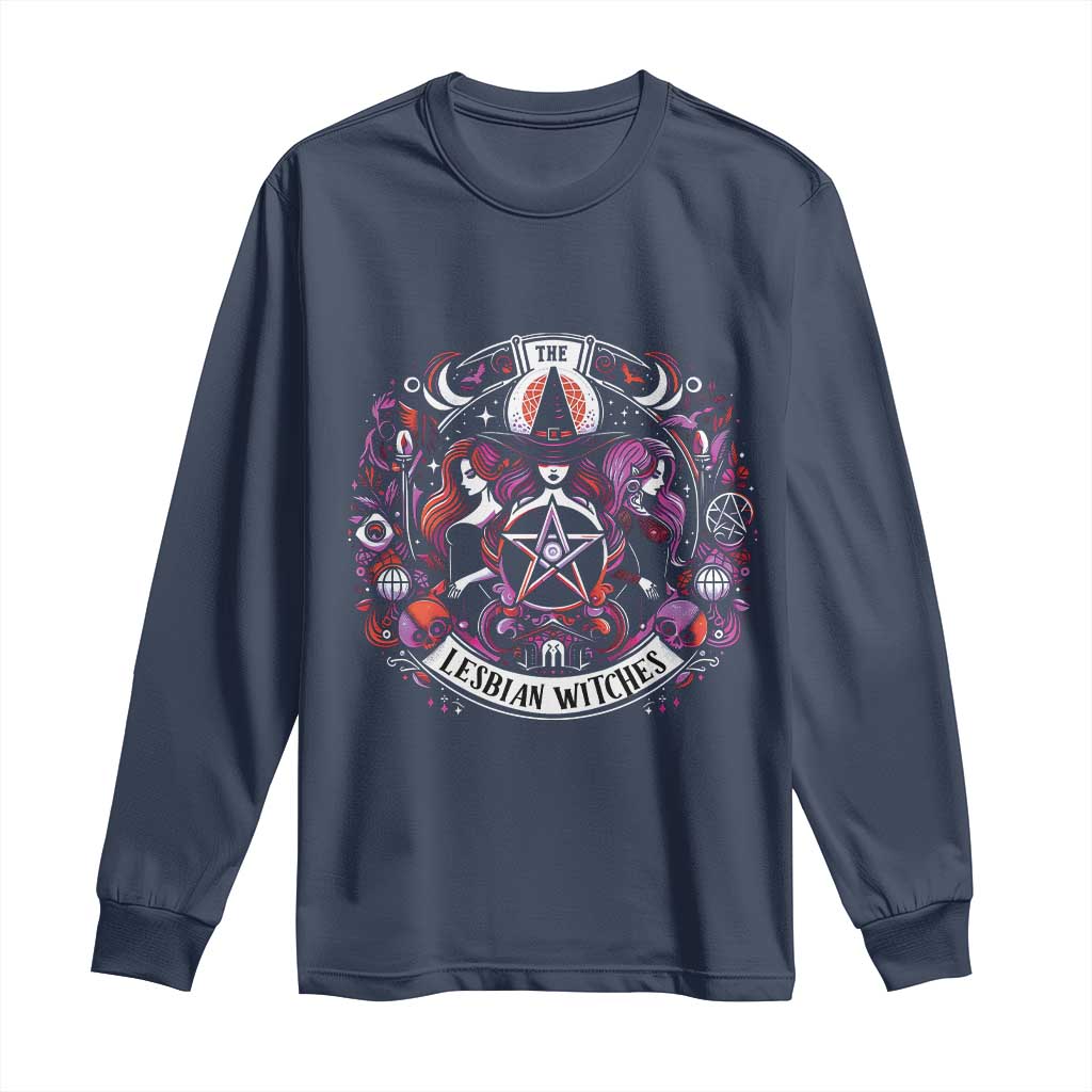 Halloween LGBT Long Sleeve Shirt The Lesbian Witches Pride Flag Pentagram TS11 Navy Print Your Wear