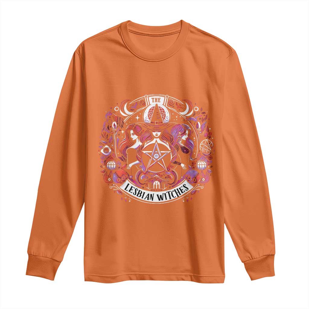 Halloween LGBT Long Sleeve Shirt The Lesbian Witches Pride Flag Pentagram TS11 Orange Print Your Wear