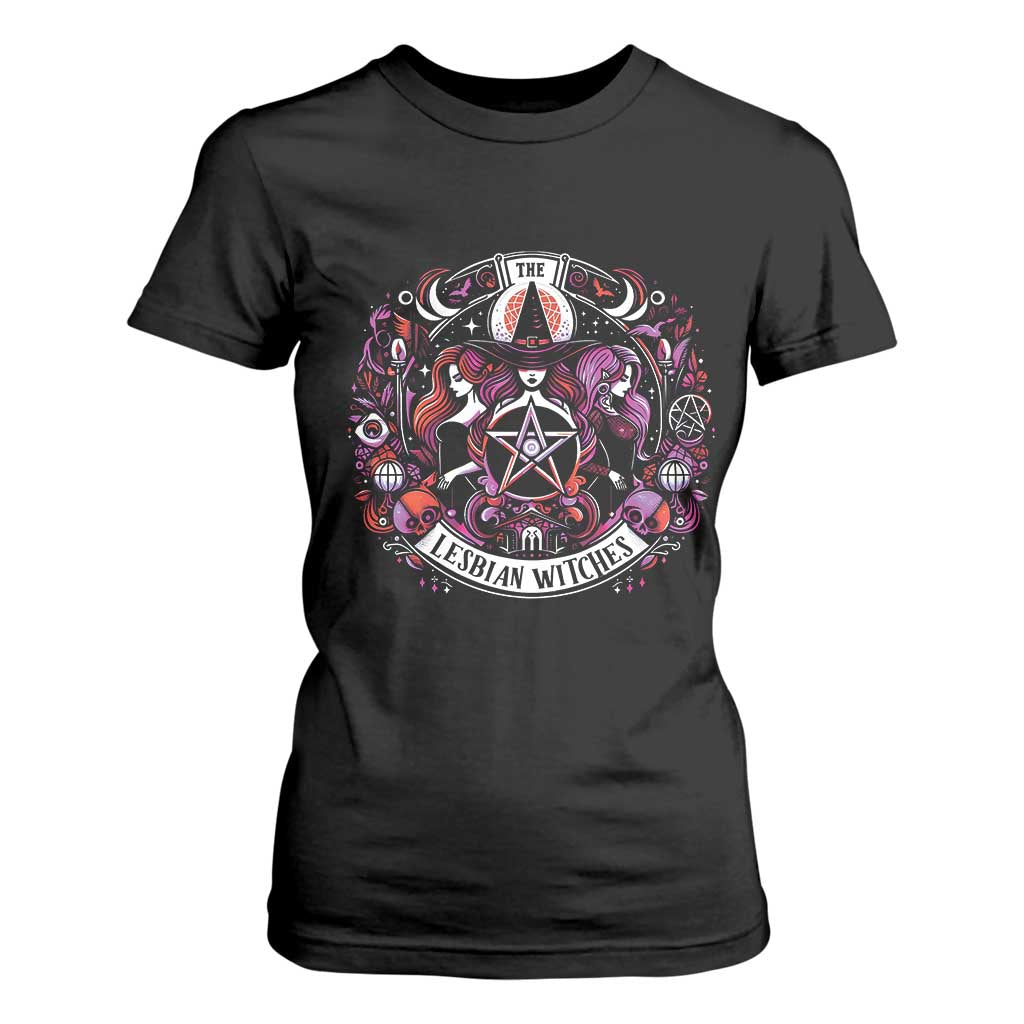 Halloween LGBT T Shirt For Women The Lesbian Witches Pride Flag Pentagram TS11 Black Print Your Wear