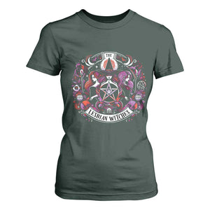 Halloween LGBT T Shirt For Women The Lesbian Witches Pride Flag Pentagram TS11 Dark Forest Green Print Your Wear