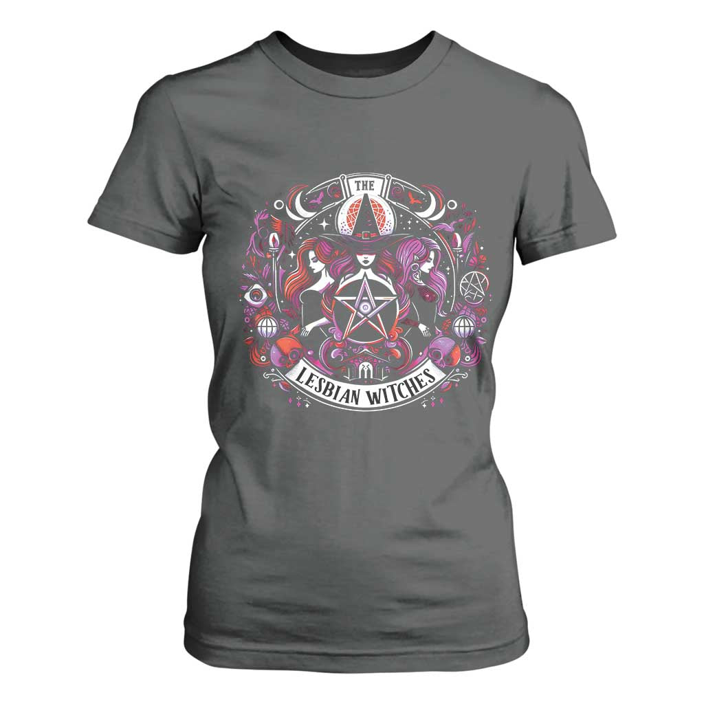 Halloween LGBT T Shirt For Women The Lesbian Witches Pride Flag Pentagram TS11 Dark Heather Print Your Wear