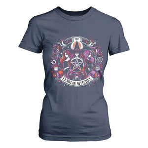 Halloween LGBT T Shirt For Women The Lesbian Witches Pride Flag Pentagram TS11 Navy Print Your Wear