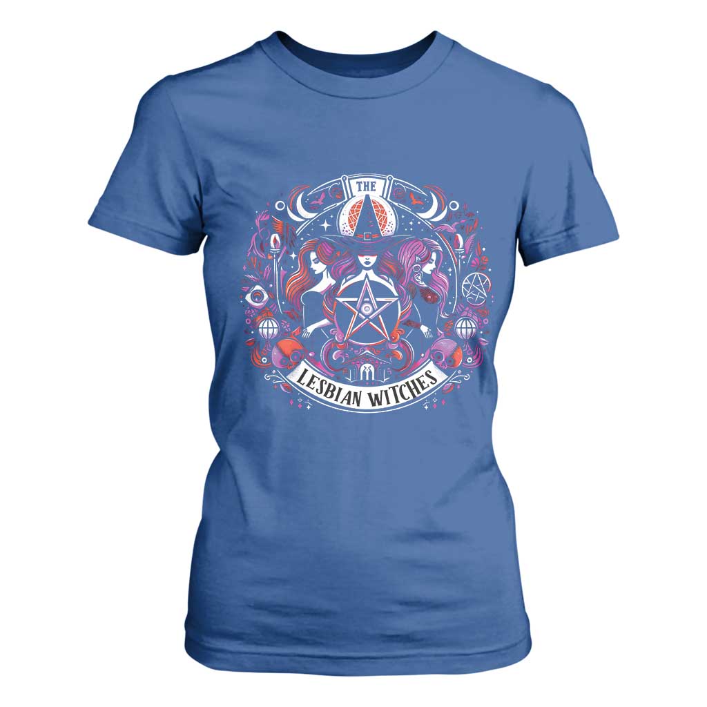 Halloween LGBT T Shirt For Women The Lesbian Witches Pride Flag Pentagram TS11 Royal Blue Print Your Wear