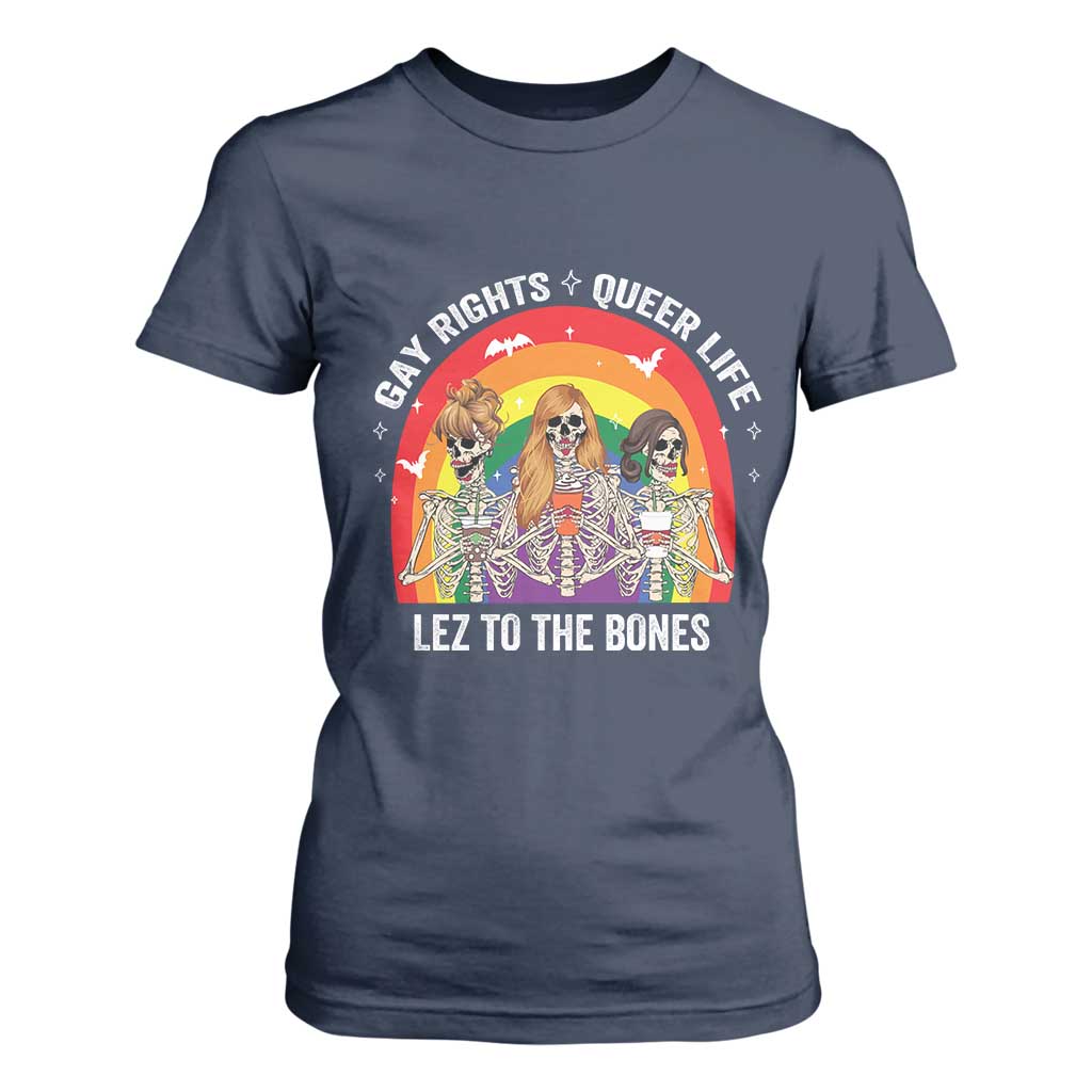Halloween LGBT T Shirt For Women Gay Rights Queer Life Lez To The Bones Skeleton TS11 Navy Print Your Wear
