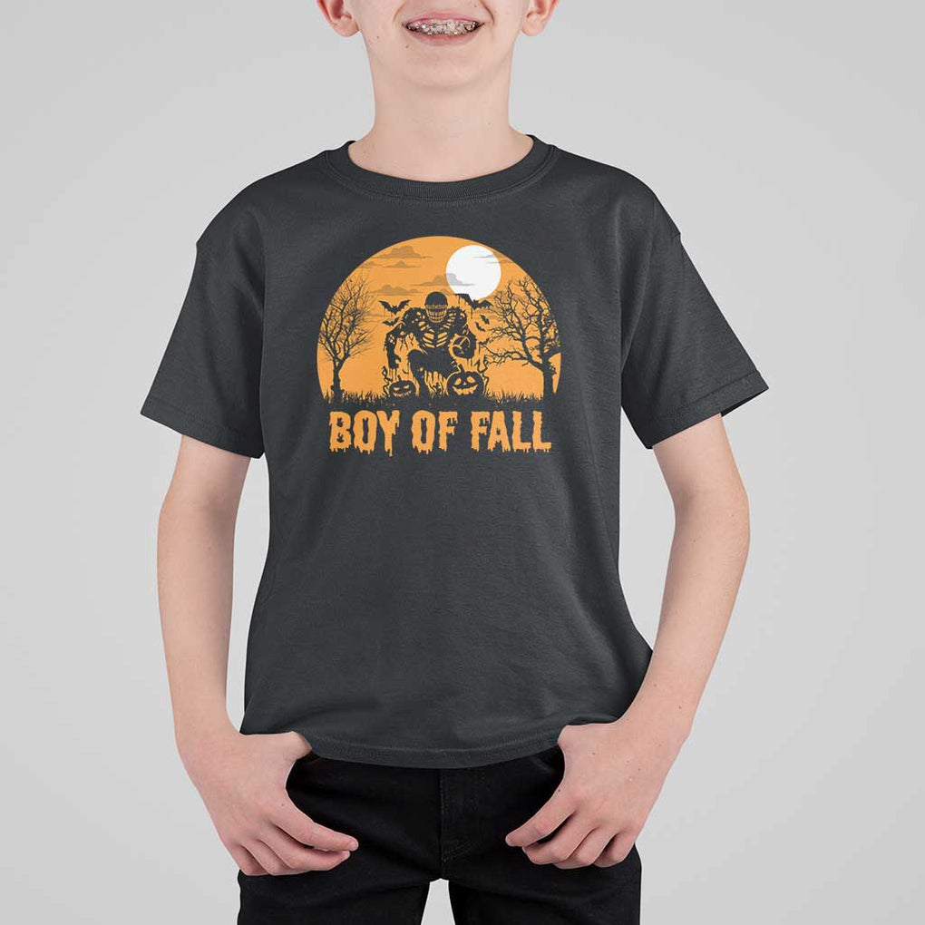 Funny Halloween Football T Shirt For Kid Boy Of Fall American Football Player Zombie Pumpkin Bat TS11 Black Print Your Wear