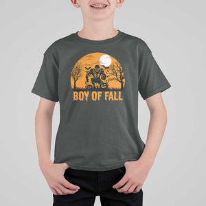 Funny Halloween Football T Shirt For Kid Boy Of Fall American Football Player Zombie Pumpkin Bat TS11 Dark Heather Print Your Wear