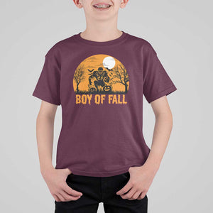 Funny Halloween Football T Shirt For Kid Boy Of Fall American Football Player Zombie Pumpkin Bat TS11 Maroon Print Your Wear