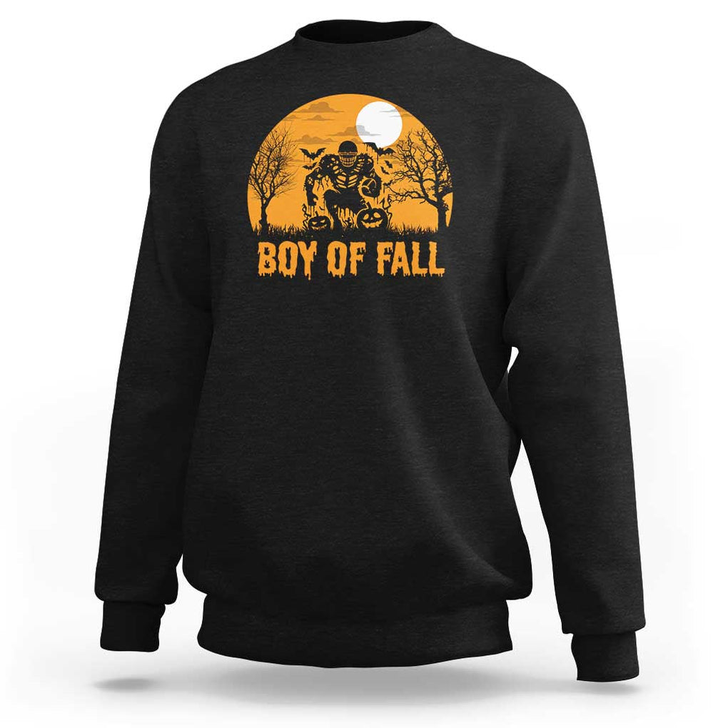 Funny Halloween Football Sweatshirt Boy Of Fall American Football Player Zombie Pumpkin Bat TS11 Black Print Your Wear