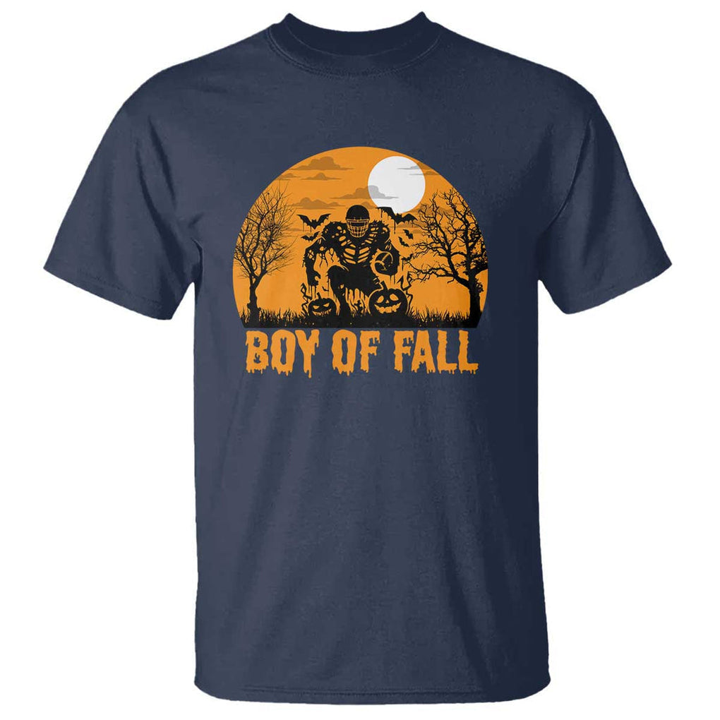 Funny Halloween Football T Shirt Boy Of Fall American Football Player Zombie Pumpkin Bat TS11 Navy Print Your Wear