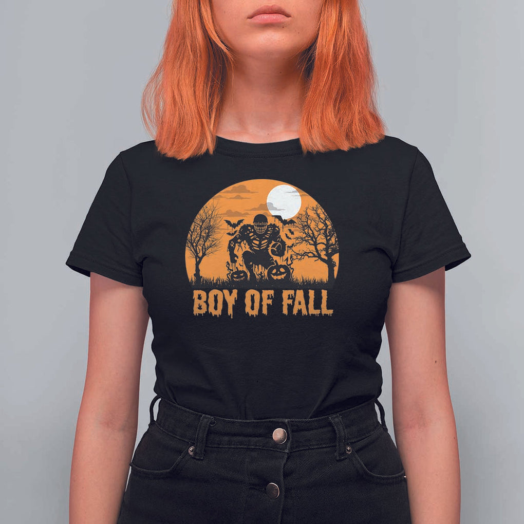 Funny Halloween Football T Shirt For Women Boy Of Fall American Football Player Zombie Pumpkin Bat TS11 Black Print Your Wear