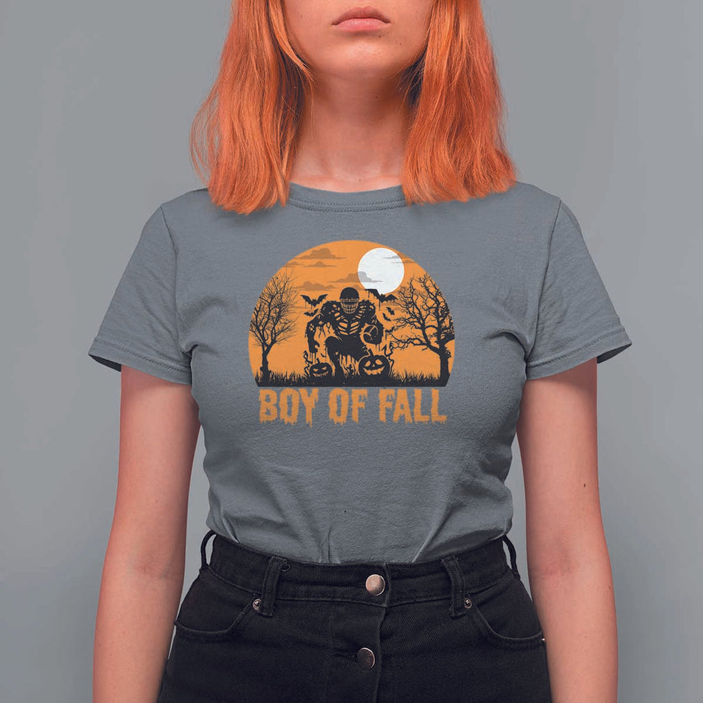 Funny Halloween Football T Shirt For Women Boy Of Fall American Football Player Zombie Pumpkin Bat TS11 Charcoal Print Your Wear
