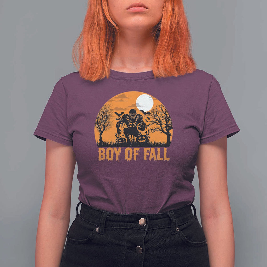 Funny Halloween Football T Shirt For Women Boy Of Fall American Football Player Zombie Pumpkin Bat TS11 Maroon Print Your Wear