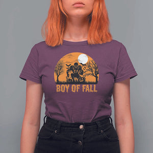 Funny Halloween Football T Shirt For Women Boy Of Fall American Football Player Zombie Pumpkin Bat TS11 Maroon Print Your Wear