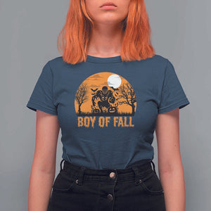 Funny Halloween Football T Shirt For Women Boy Of Fall American Football Player Zombie Pumpkin Bat TS11 Navy Print Your Wear