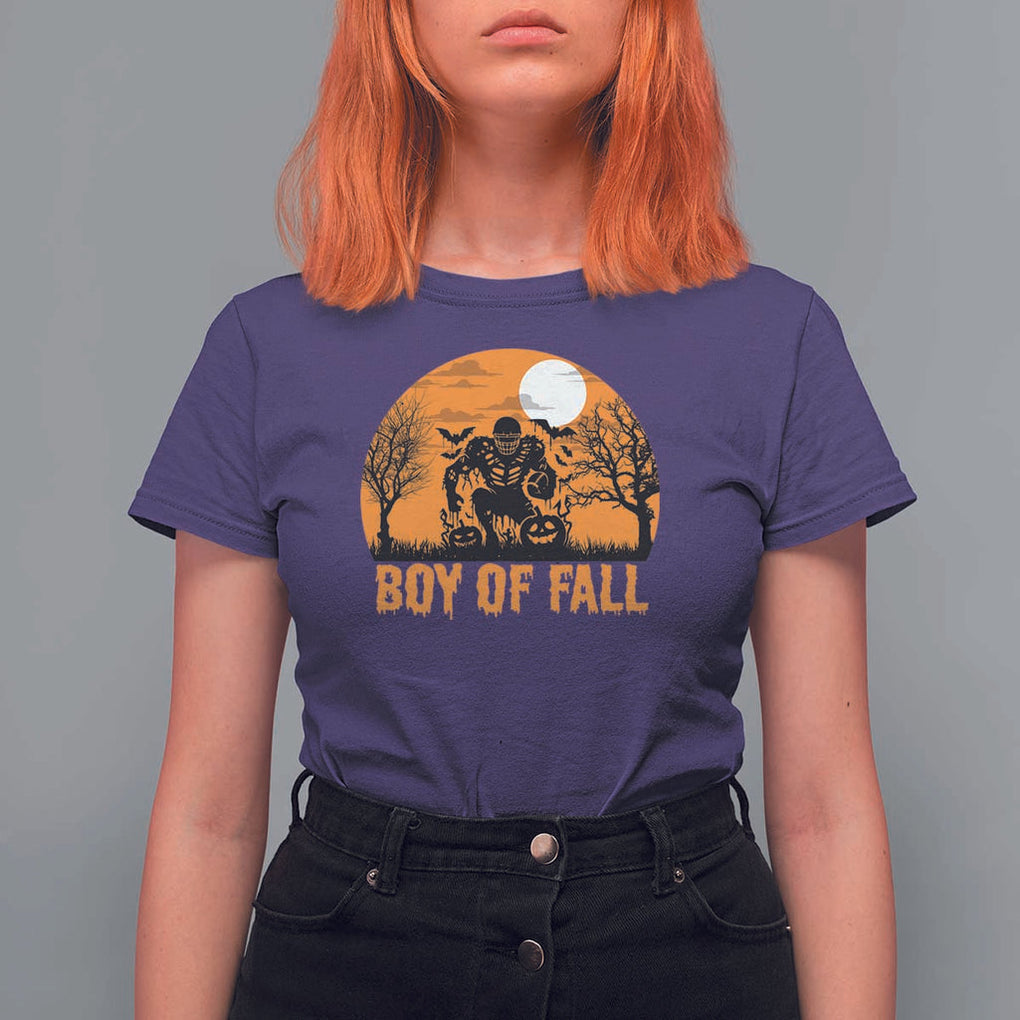 Funny Halloween Football T Shirt For Women Boy Of Fall American Football Player Zombie Pumpkin Bat TS11 Purple Print Your Wear