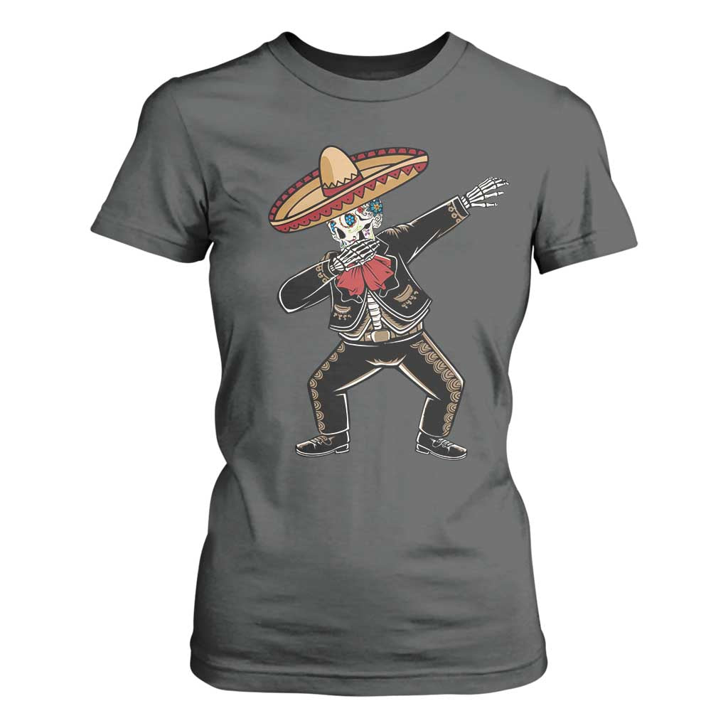 Day Of The Dead T Shirt For Women Dabbing Sugar Skull Skeleton Mariachi TS11 Dark Heather Print Your Wear