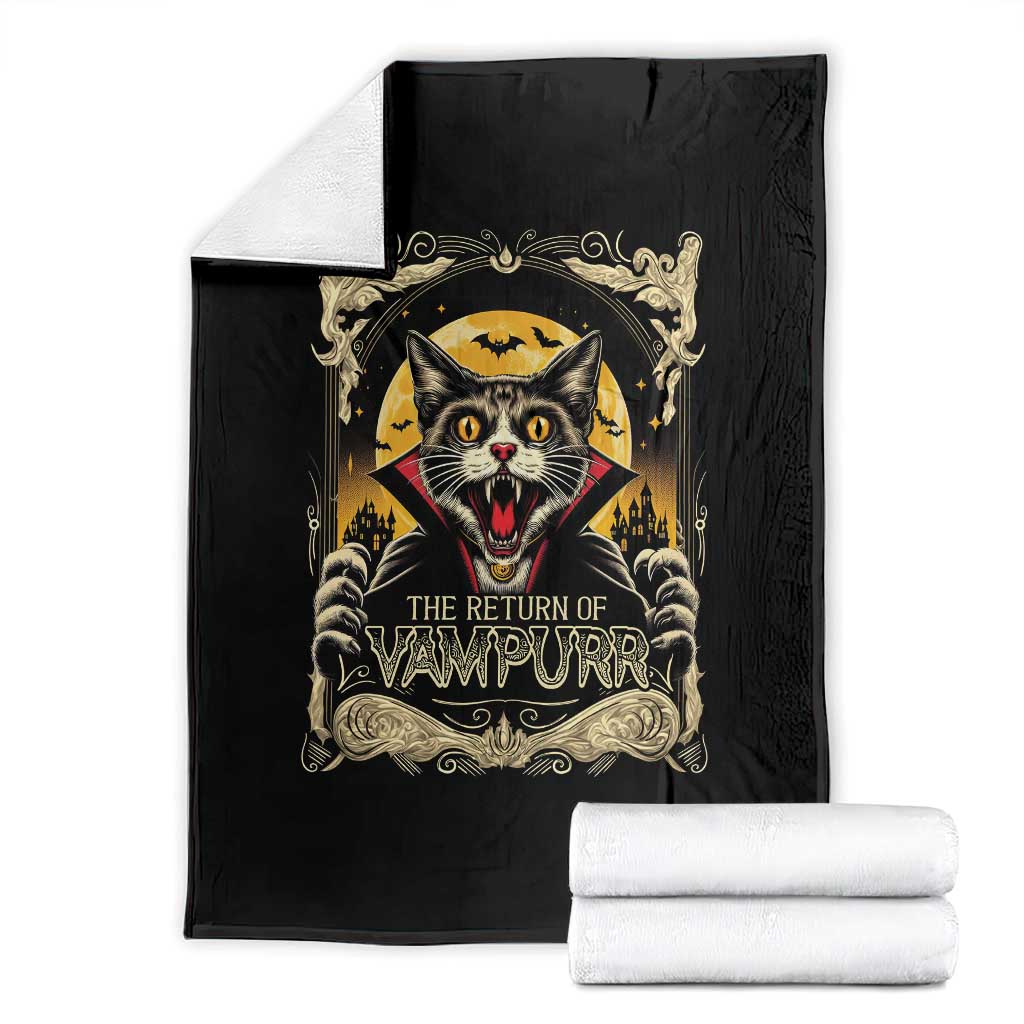 Funny Halloween Cat Throw Blanket The Return Of Vampurr Scary Vampire Moon Bat TS11 Black Print Your Wear