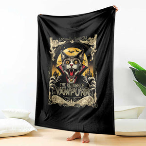 Funny Halloween Cat Throw Blanket The Return Of Vampurr Scary Vampire Moon Bat TS11 Print Your Wear