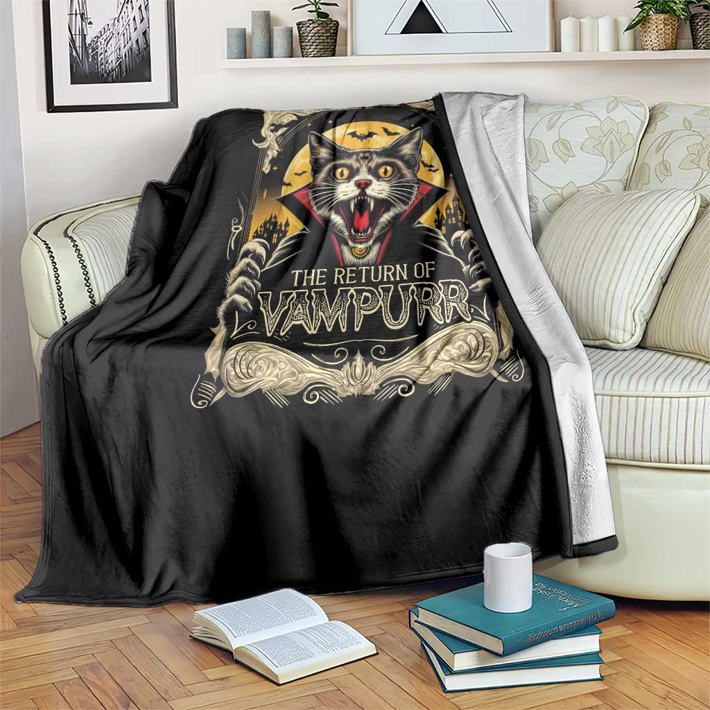 Funny Halloween Cat Throw Blanket The Return Of Vampurr Scary Vampire Moon Bat TS11 Print Your Wear