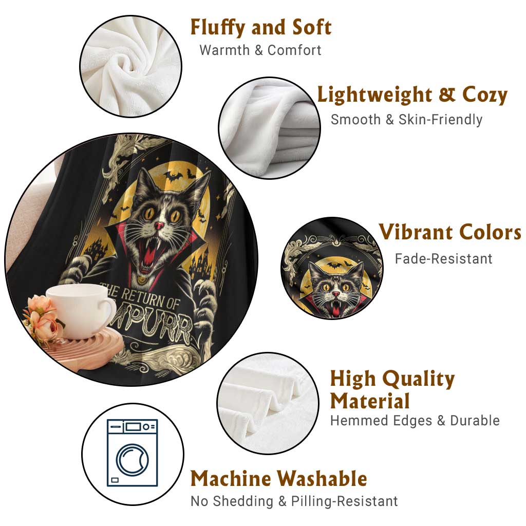 Funny Halloween Cat Throw Blanket The Return Of Vampurr Scary Vampire Moon Bat TS11 Print Your Wear