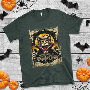 Funny Halloween Cat T Shirt The Return Of Vampurr Scary Vampire Moon Bat TS11 Dark Forest Green Print Your Wear