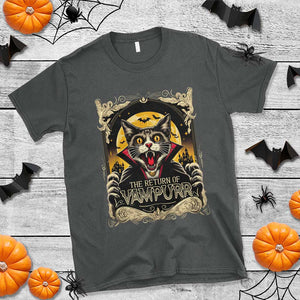 Funny Halloween Cat T Shirt The Return Of Vampurr Scary Vampire Moon Bat TS11 Dark Heather Print Your Wear