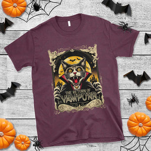 Funny Halloween Cat T Shirt The Return Of Vampurr Scary Vampire Moon Bat TS11 Maroon Print Your Wear