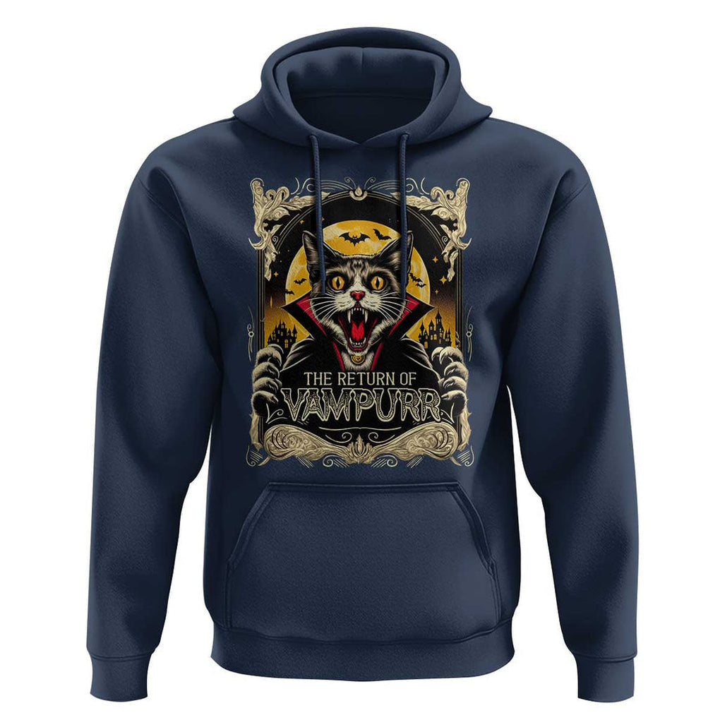 Funny Halloween Cat Hoodie The Return Of Vampurr Scary Vampire Moon Bat TS11 Navy Print Your Wear