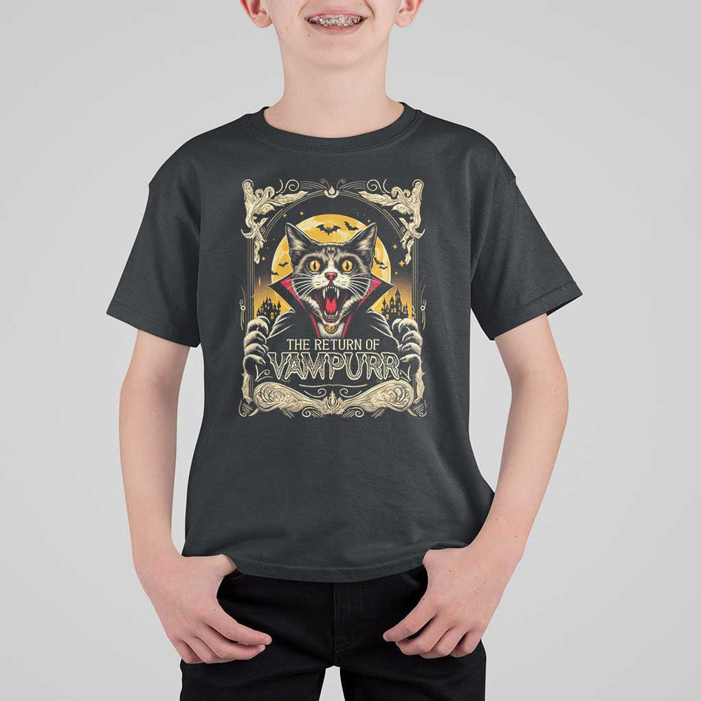 Funny Halloween Cat T Shirt For Kid The Return Of Vampurr Scary Vampire Moon Bat TS11 Black Print Your Wear