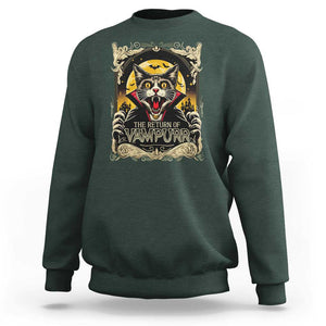 Funny Halloween Cat Sweatshirt The Return Of Vampurr Scary Vampire Moon Bat TS11 Dark Forest Green Print Your Wear