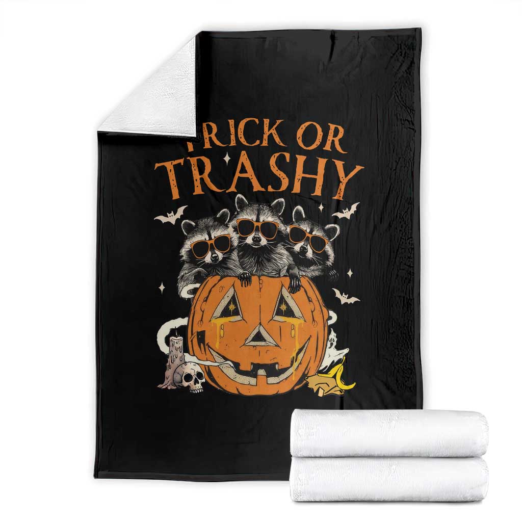 Funny Halloween Throw Blanket Trick Or Trashy Racoon Vintage Pumpkin Bat Trash TS11 Black Print Your Wear