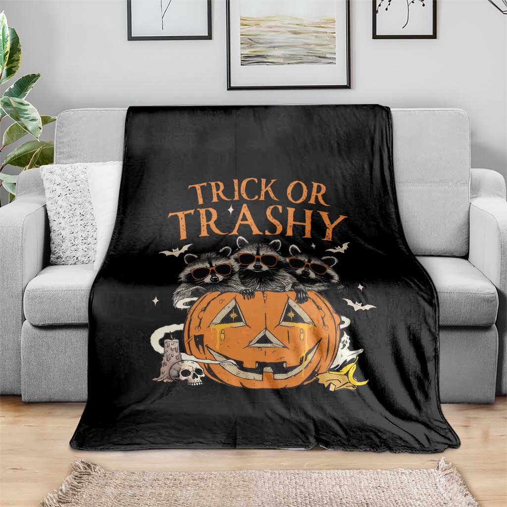 Funny Halloween Throw Blanket Trick Or Trashy Racoon Vintage Pumpkin Bat Trash TS11 Print Your Wear