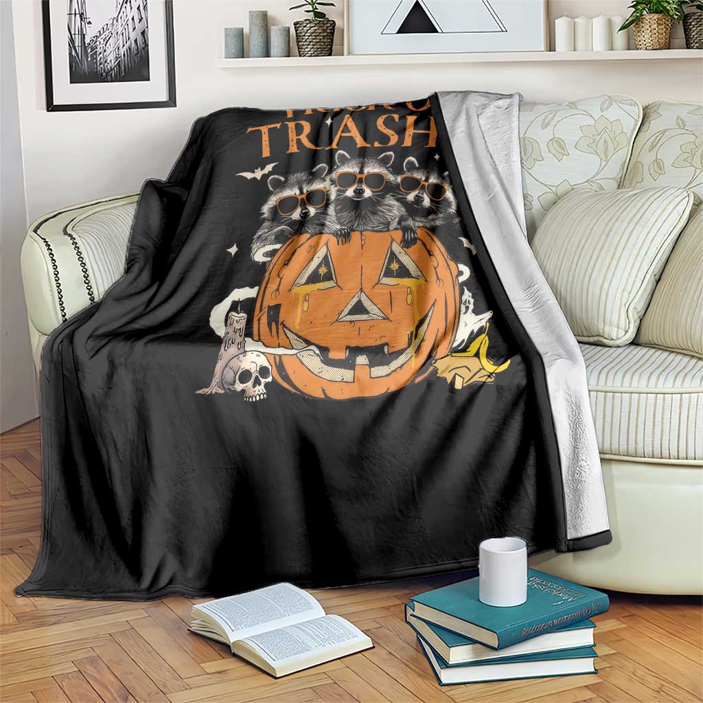 Funny Halloween Throw Blanket Trick Or Trashy Racoon Vintage Pumpkin Bat Trash TS11 Print Your Wear