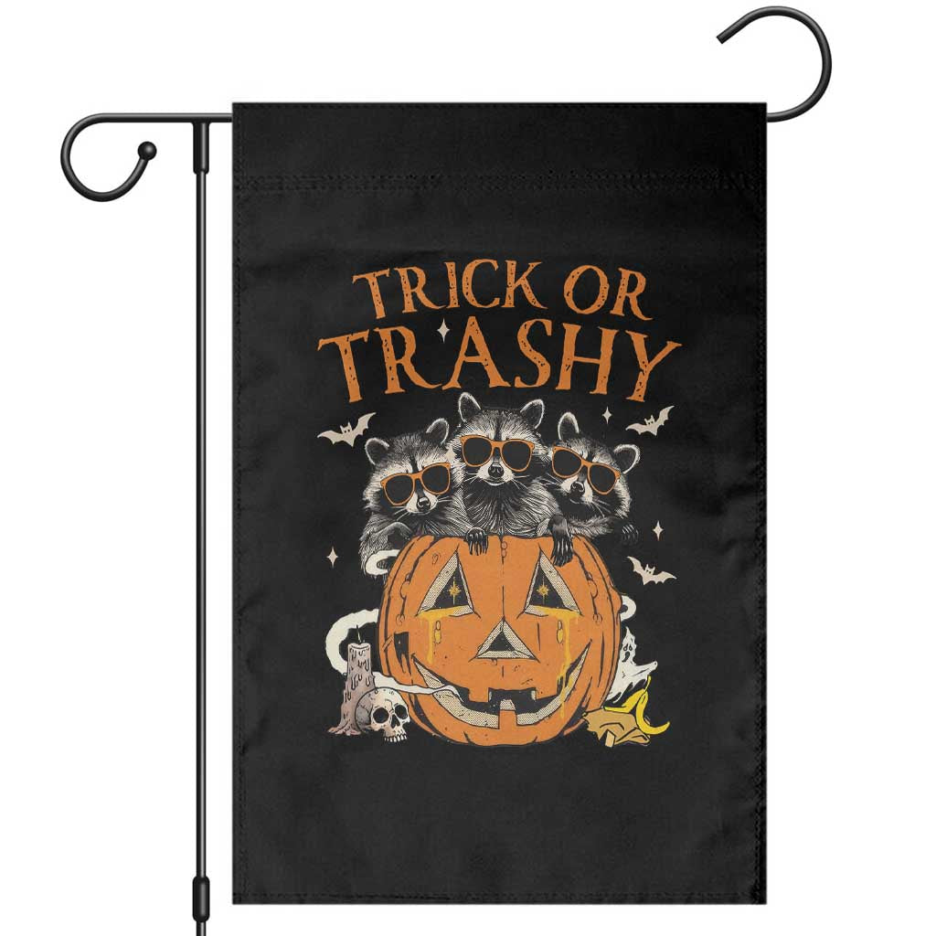 Funny Halloween Garden Flag Trick Or Trashy Racoon Vintage Pumpkin Bat Trash TS11 Black Print Your Wear