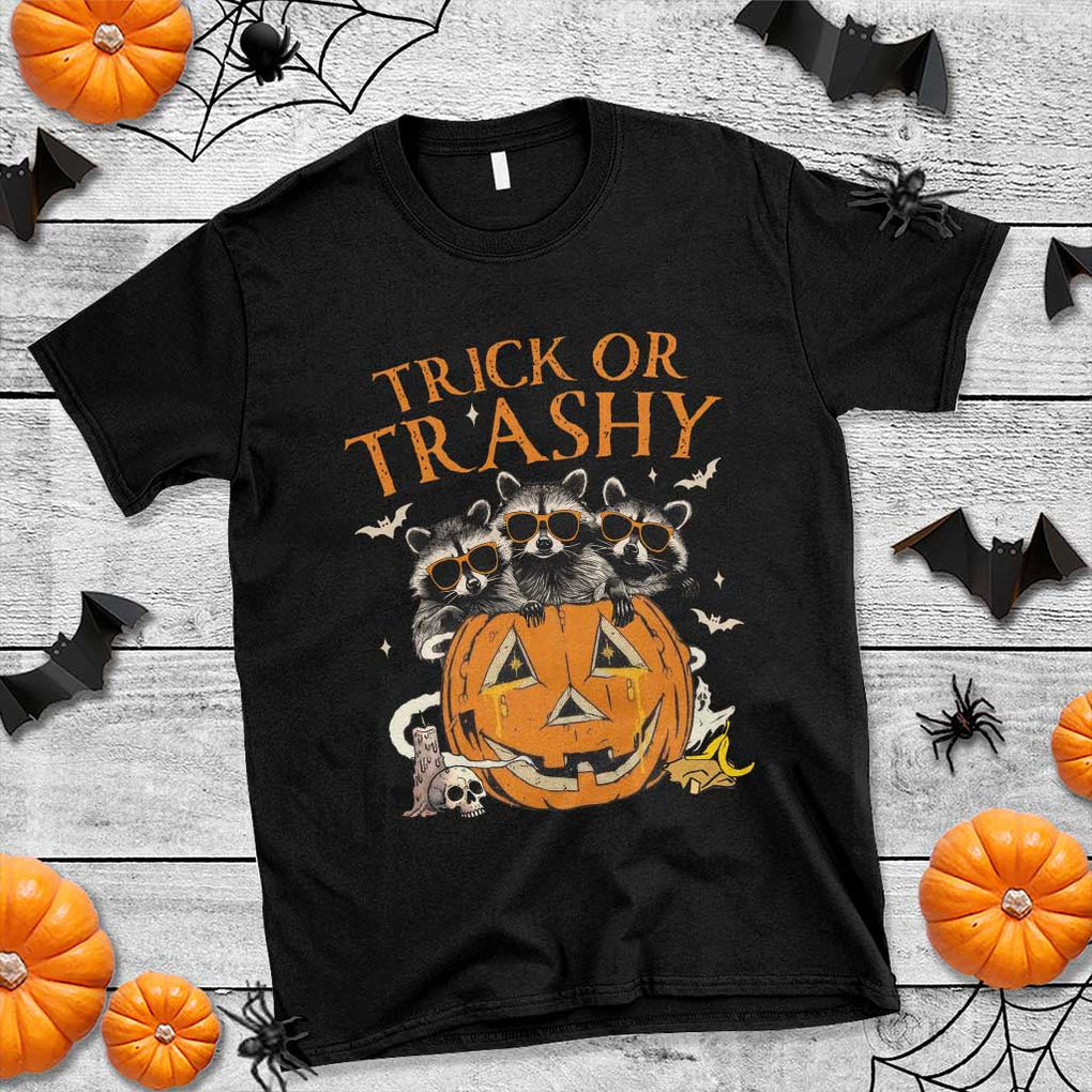 Funny Halloween T Shirt Trick Or Trashy Racoon Vintage Pumpkin Bat Trash TS11 Black Print Your Wear