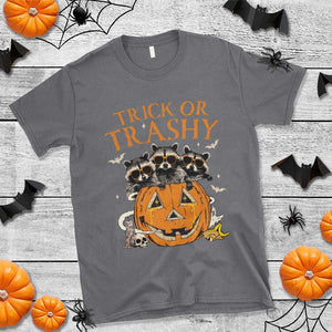 Funny Halloween T Shirt Trick Or Trashy Racoon Vintage Pumpkin Bat Trash TS11 Charcoal Print Your Wear