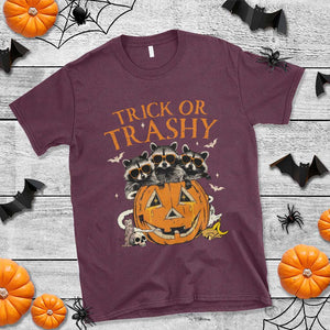 Funny Halloween T Shirt Trick Or Trashy Racoon Vintage Pumpkin Bat Trash TS11 Maroon Print Your Wear
