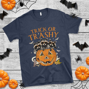 Funny Halloween T Shirt Trick Or Trashy Racoon Vintage Pumpkin Bat Trash TS11 Navy Print Your Wear