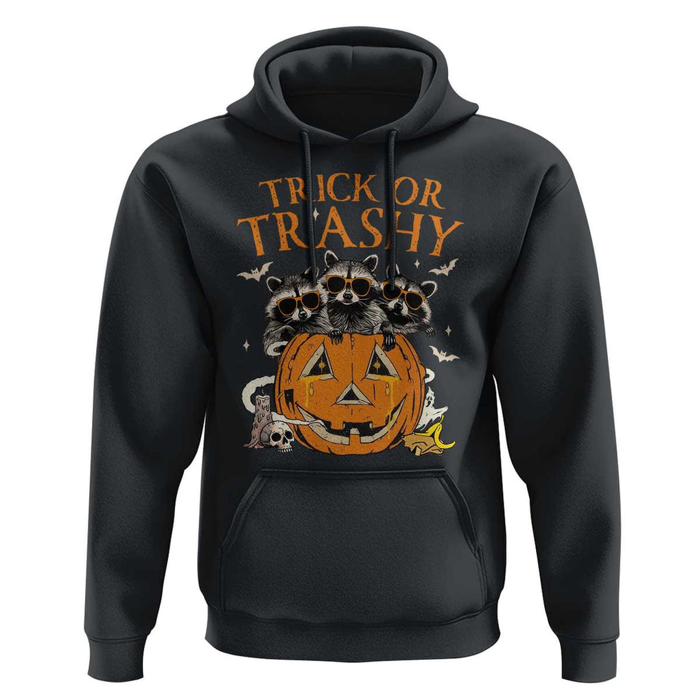 Funny Halloween Hoodie Trick Or Trashy Racoon Vintage Pumpkin Bat Trash TS11 Black Print Your Wear