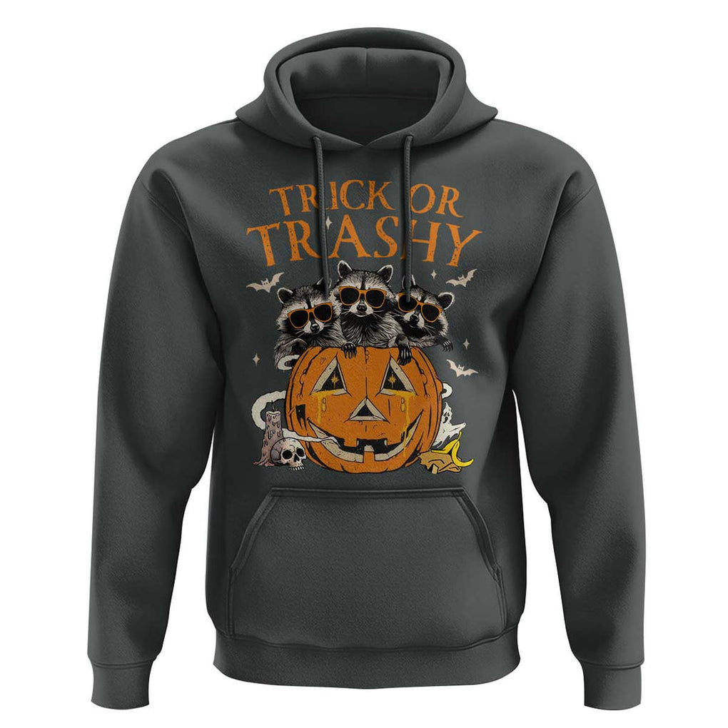 Funny Halloween Hoodie Trick Or Trashy Racoon Vintage Pumpkin Bat Trash TS11 Dark Heather Print Your Wear