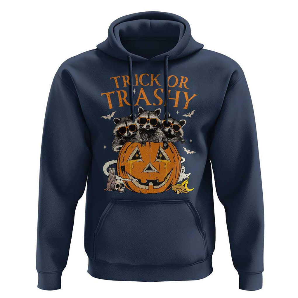 Funny Halloween Hoodie Trick Or Trashy Racoon Vintage Pumpkin Bat Trash TS11 Navy Print Your Wear
