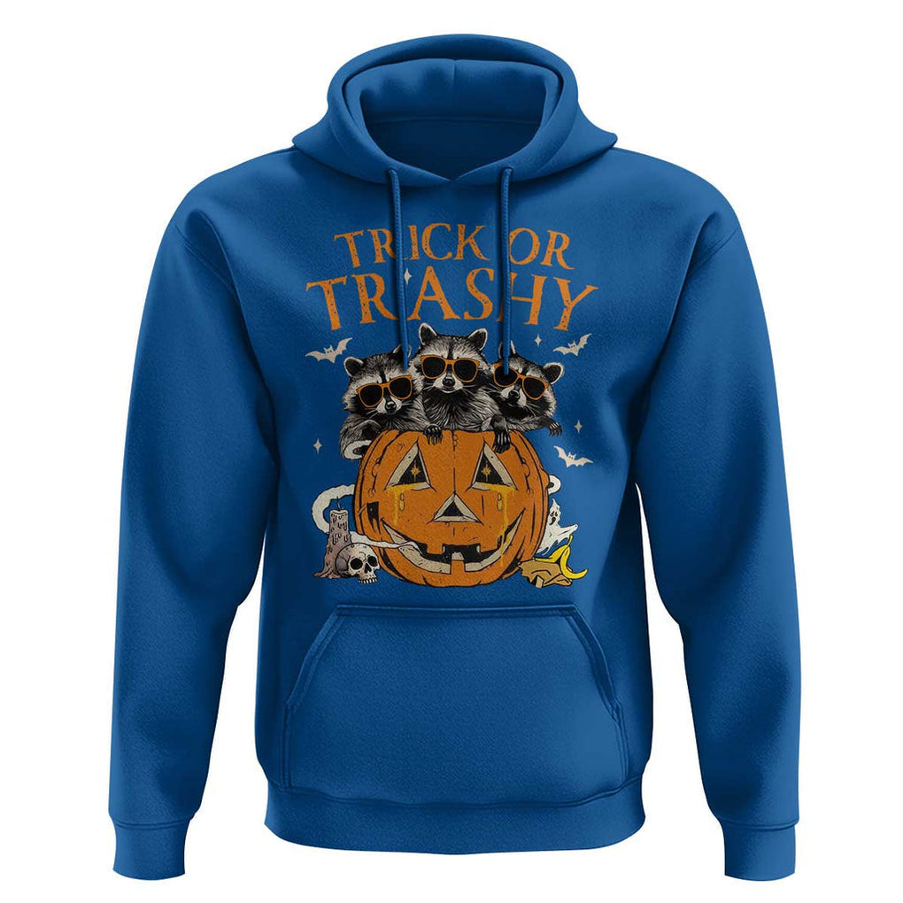 Funny Halloween Hoodie Trick Or Trashy Racoon Vintage Pumpkin Bat Trash TS11 Royal Blue Print Your Wear