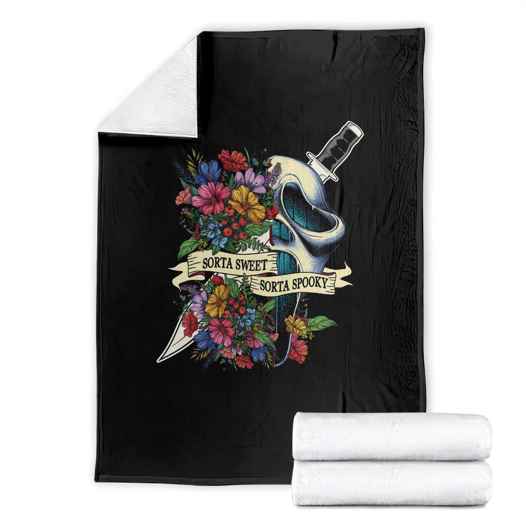Funny Halloween Throw Blanket Sorta Sweet Sorta Spooky Ghost Flower Knife Murderer TS11 Black Print Your Wear