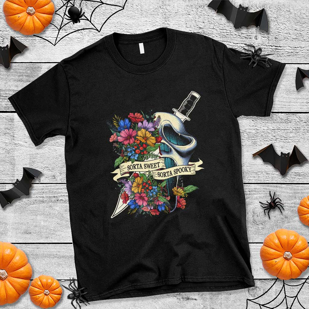 Funny Halloween T Shirt Sorta Sweet Sorta Spooky Ghost Flower Knife Murderer TS11 Black Print Your Wear