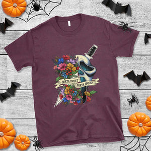Funny Halloween T Shirt Sorta Sweet Sorta Spooky Ghost Flower Knife Murderer TS11 Maroon Print Your Wear
