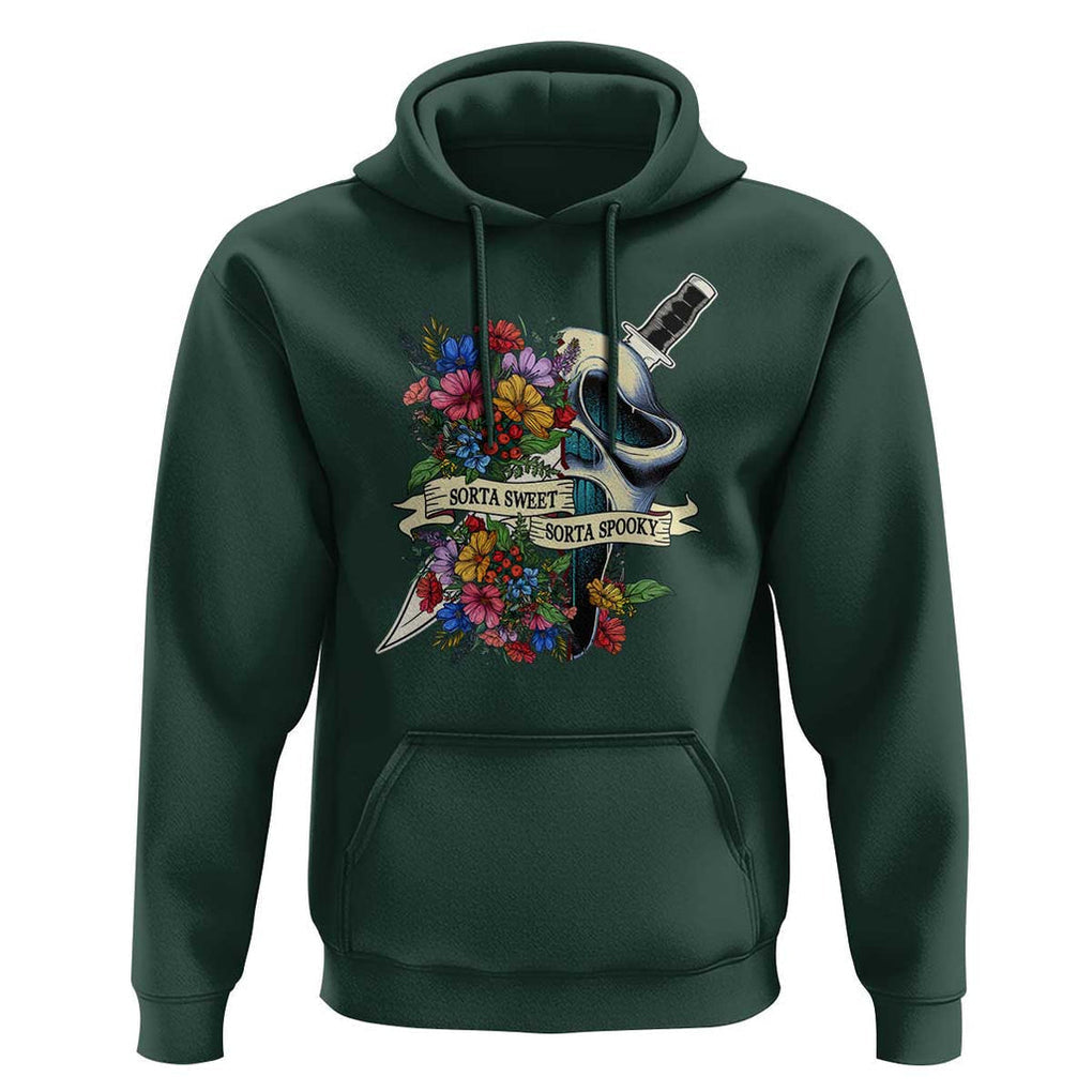 Funny Halloween Hoodie Sorta Sweet Sorta Spooky Ghost Flower Knife Murderer TS11 Dark Forest Green Print Your Wear